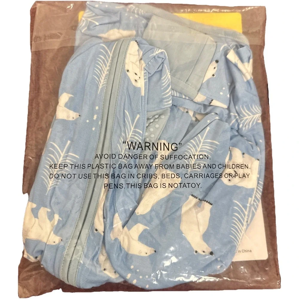 Baby Viscose Bamboo‎ Pajamas Foldable Feet/Hands Polar Bear Blue 6-12M NWT